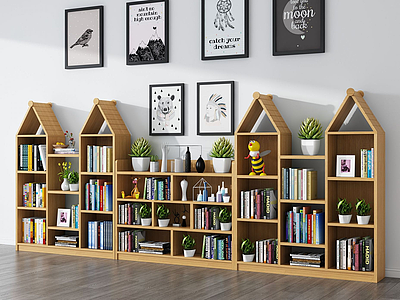 3d现代儿童书柜模型