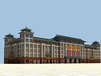 中式商场模型