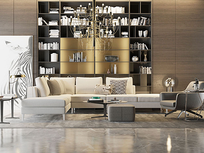 3d现代沙发茶几置物架客厅模型