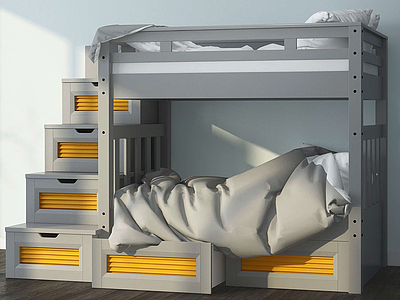 现代楼梯式双层儿童床模型3d模型