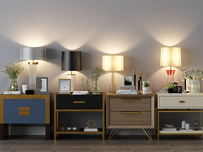 家具组合床头柜台灯模型3d模型