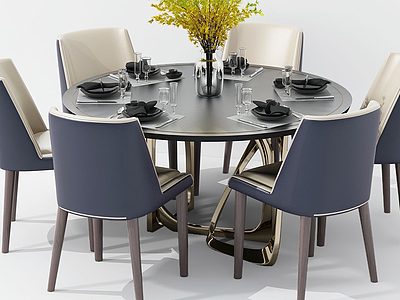 3d美式简约餐桌椅模型
