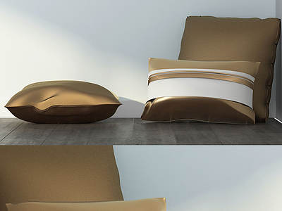 3d金色系抱枕组合模型