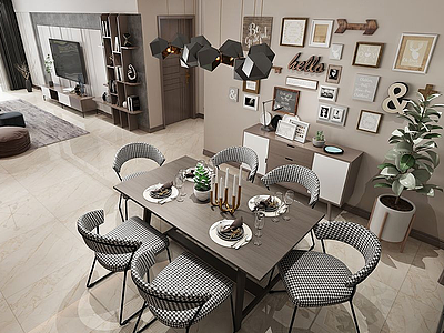 3d现代客厅餐厅模型