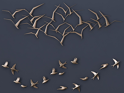3d现代金属鸟类墙饰模型