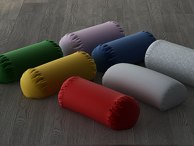 3d七彩水桶枕头靠枕装饰组合模型