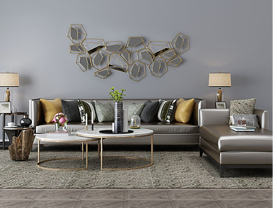 家具饰品组合沙发茶几模型