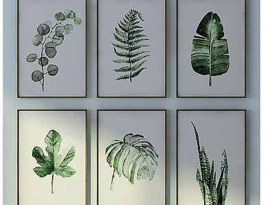 3d绿色植物挂画组合模型