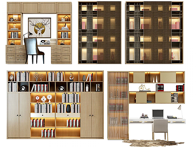 现代书柜组合模型3d模型