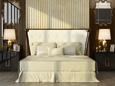 3d简约卧室双人床模型