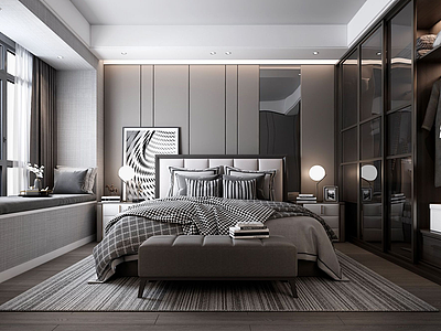 3d现代轻奢卧室双人床模型