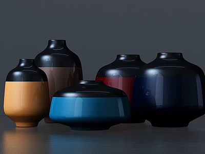 3d现代双色陶罐组合模型