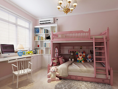 3d女孩房粉色高低床模型
