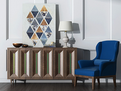 美式创意边柜单人沙发组合模型3d模型