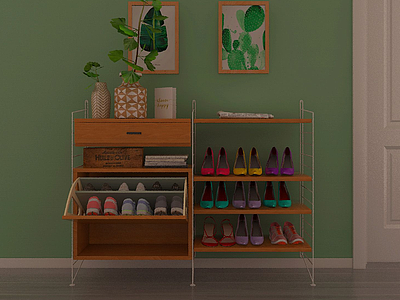 3d现代木质鞋柜模型