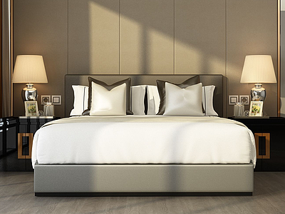 3d现代简约卧室双人床模型