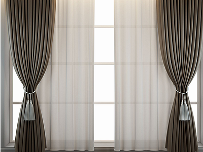 3d中式单色窗帘模型
