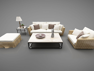 3d现代风格藤编沙发模型