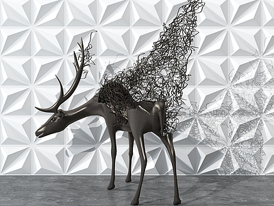 3d现代铁艺鹿雕塑摆件模型