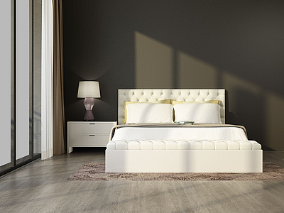3d简约卧室双人床模型