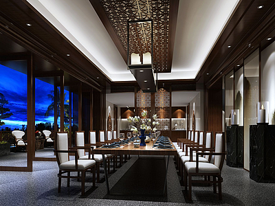 中式饭店餐厅3d模型