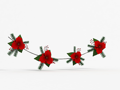 3d红花圣诞彩带模型