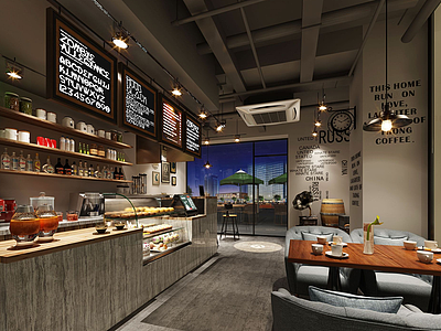 3d工业咖啡厅模型