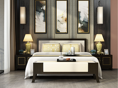 3d现代卧室双人床组合模型