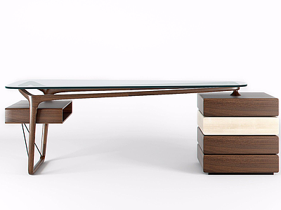 3d书桌实木办公桌模型