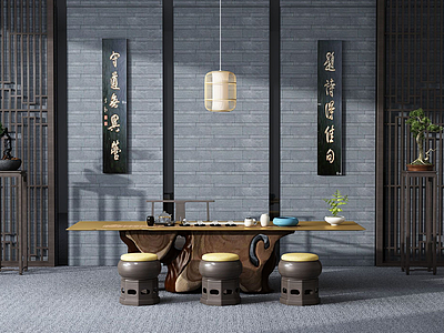 3d中式泡茶桌椅子模型
