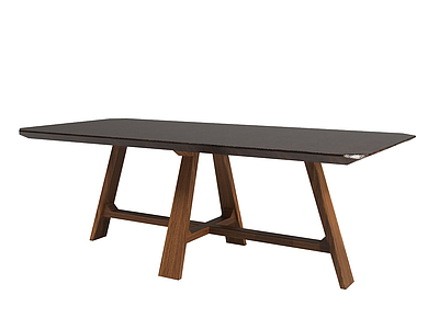 3d实木长桌边桌模型