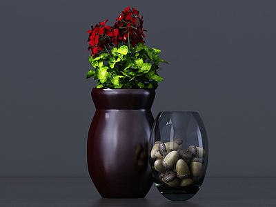 瓷坛玻璃花瓶组合模型3d模型