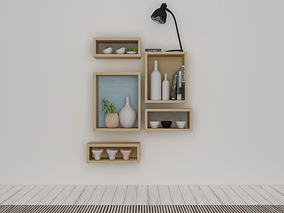 3d简约时尚木质壁柜模型