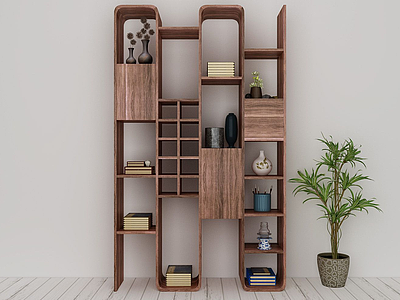 3d简约实木边柜置物柜模型