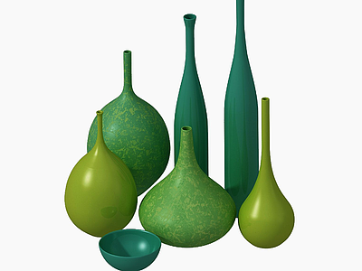 3d黄绿色系花瓶组合模型