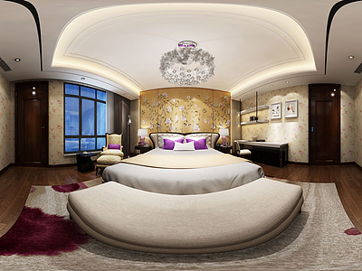 中式卧室双人床模型