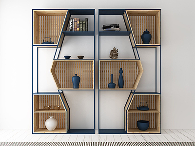 3d新中式实木置物柜模型