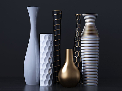 3d现代陶瓷花瓶组合模型