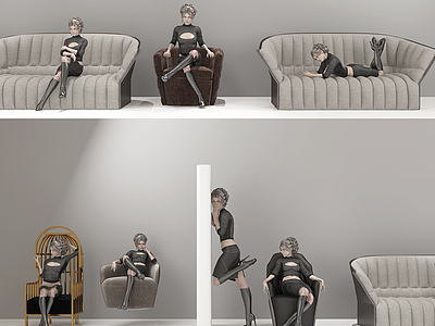 3d现代多人沙发组合免费模型
