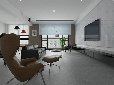 3d现代简约客厅模型