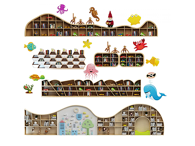 3d现代儿童书柜组合模型