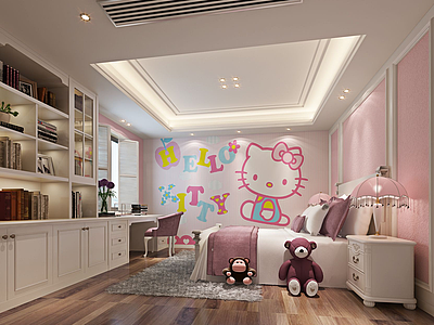 粉色儿童小孩房模型3d模型