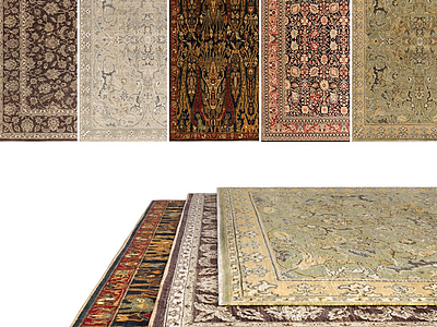 3d中式复古花色地毯组合模型