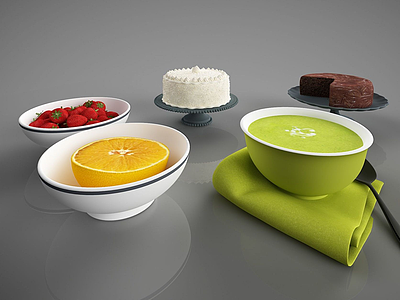 食物草莓蛋糕橙子模型3d模型