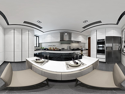 3d现代简约餐厨空间模型