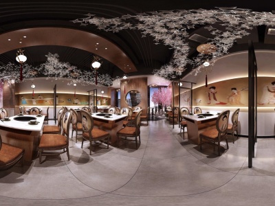 3d新中式餐厅大厅模型