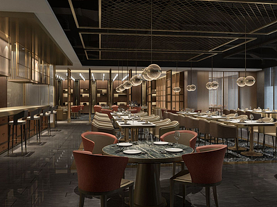 3d新中式餐厅自助餐厅模型