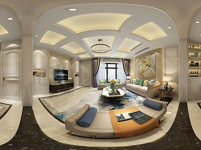 3d美式风格客厅模型