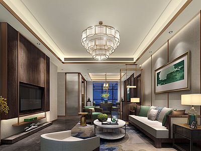 现代新中式客厅3d模型