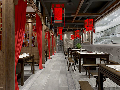 3d中式经典餐厅模型